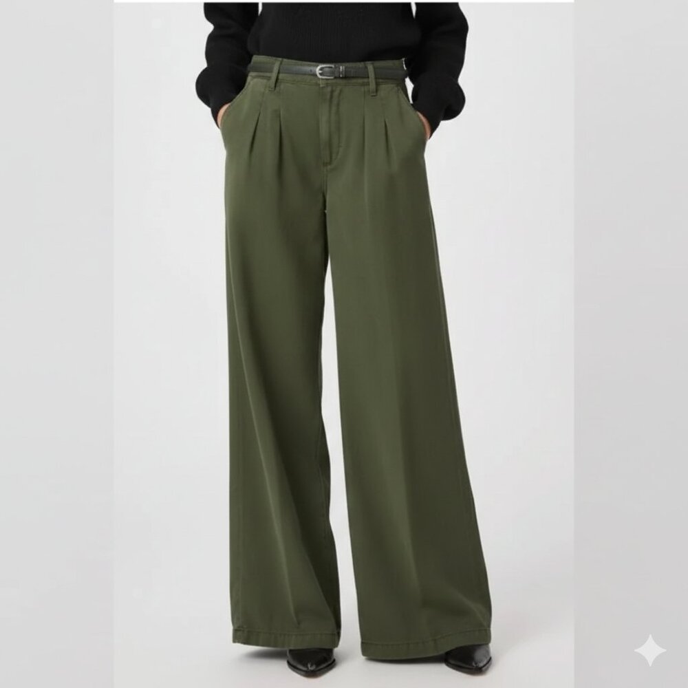 NWT a.n.a. Pleated Wide Leg Pants Olive Khaki Size 12